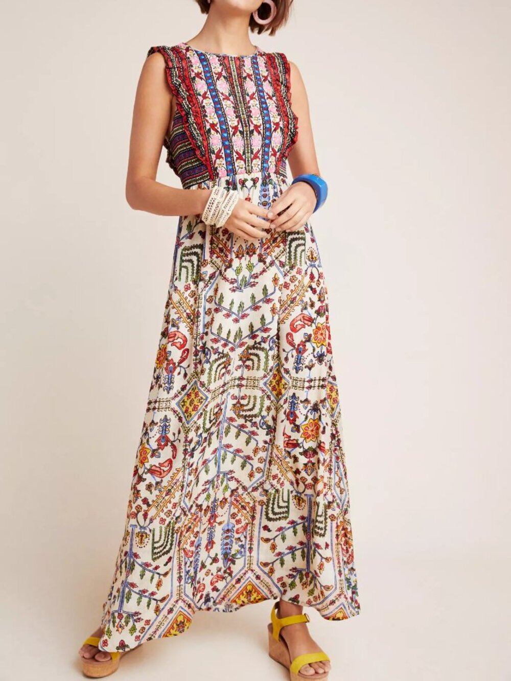 Anthropologie Vineet Bahl Valerie Embroidered Smocked Maxi Dress | 6
